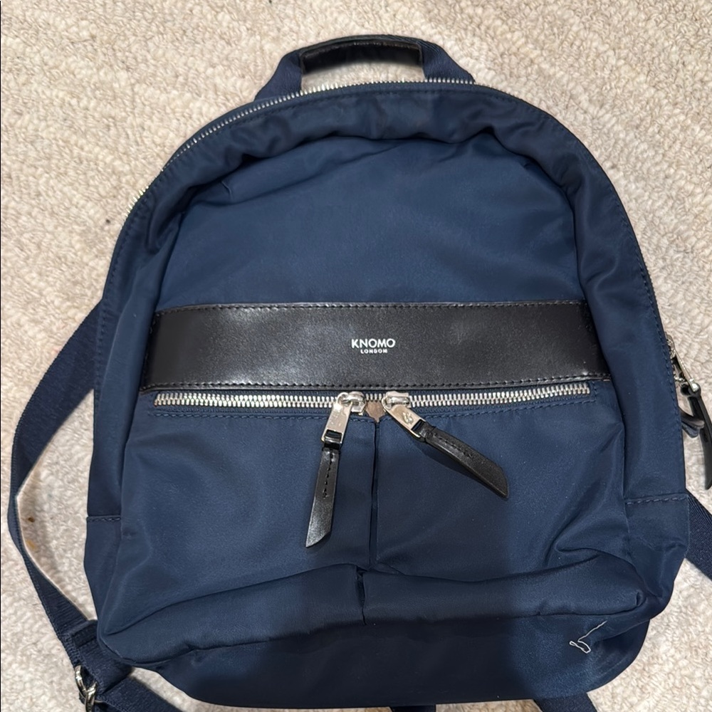 Knomo London Navy Nylon & Leather Zip Backpack